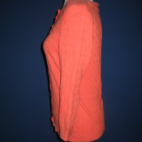 Tommy Hilfiger Coral Orange Cable Knit Button Cardigan 3/4 Sleeves Size Medium M - Picture 2 of 5